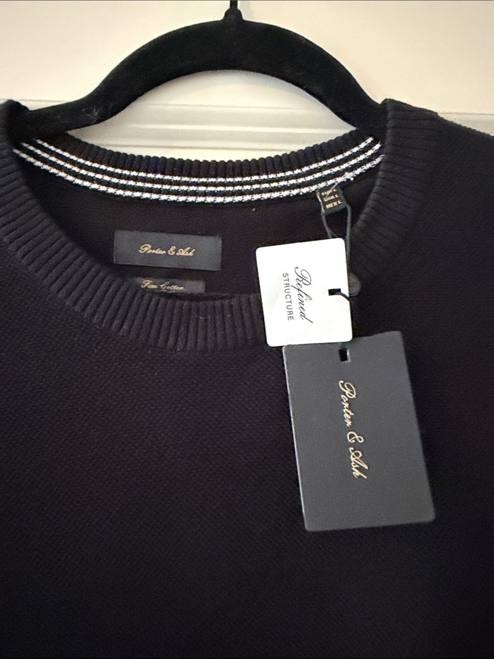 NWT Men's Black Porter & Ash Crewneck lightweight Sweater size L